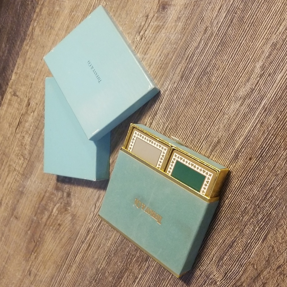 Tiffany & Co. Double Deck of Playing Cards Tiffany Blue Green Grey Velvet Box